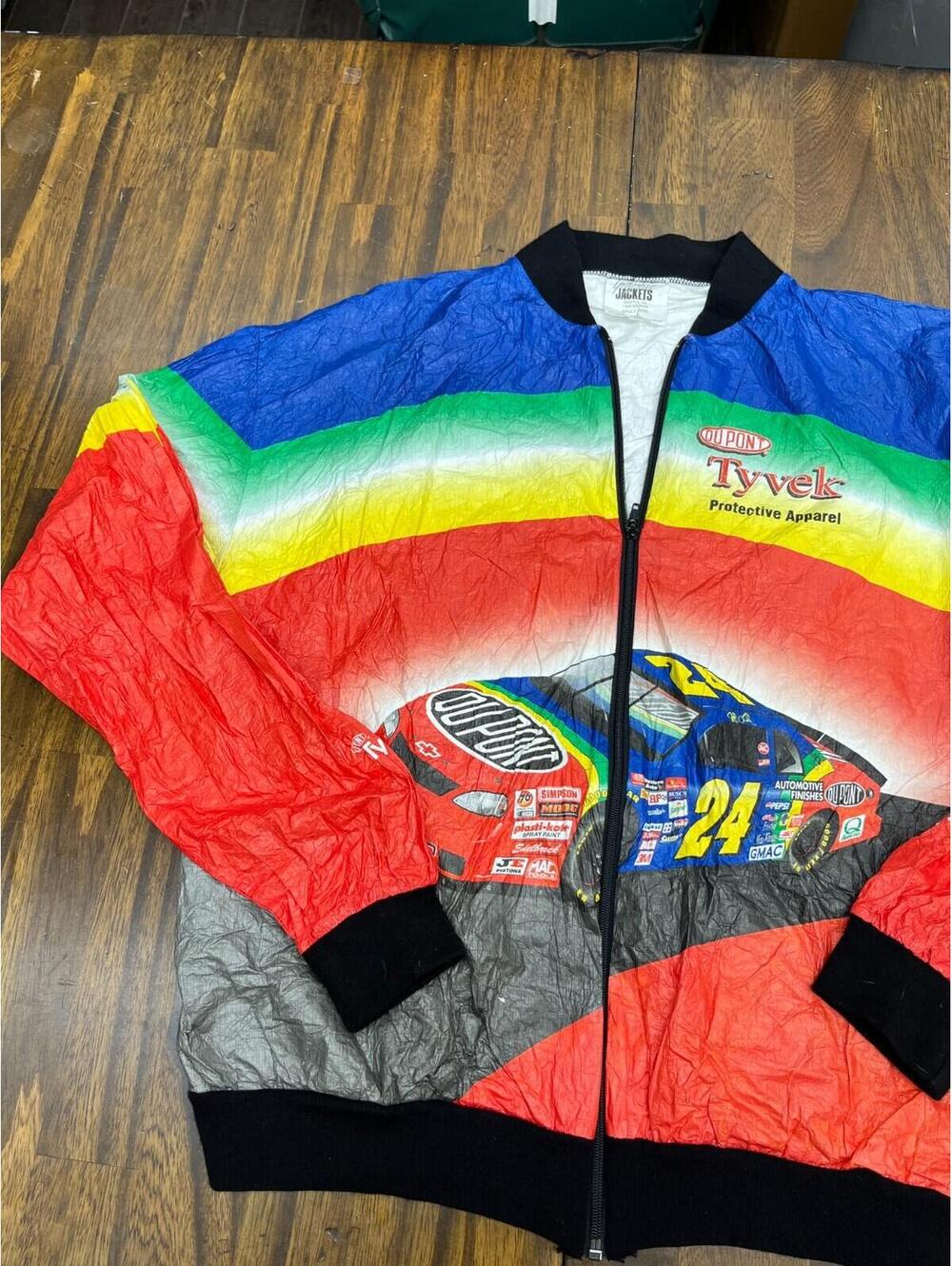 Vtg 90s Jeff Gordon DuPont Tyvek Jacket Rainbow NASCAR 2xl